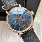 IWC Portofino 3836-2 Movement 40mm Black Italian Calfskin Leather Strap Blue Face 3836/2 Watch